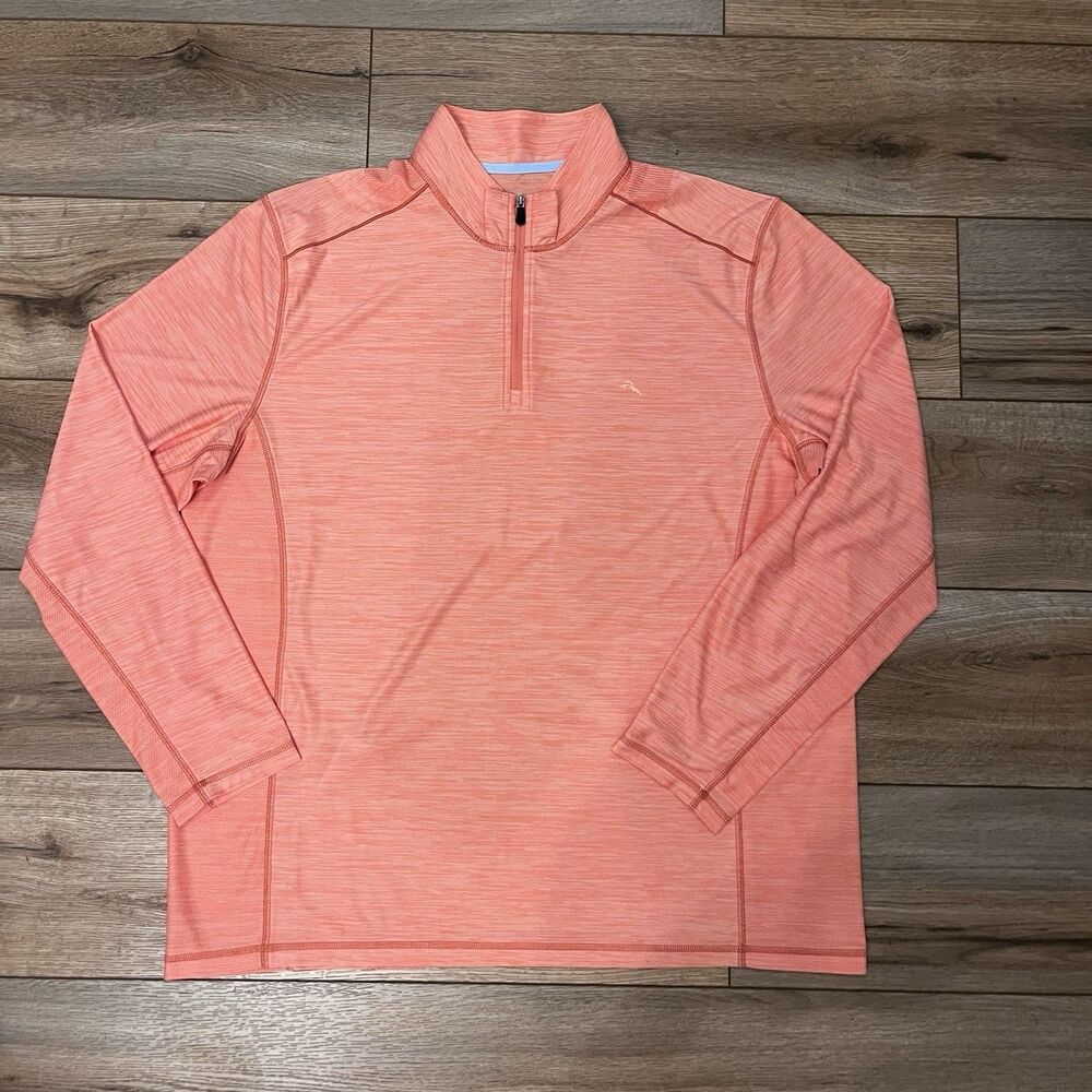 Tommy Bahama IslandZone Lightweight Mesh Orange 1/4 Zip Pullover Men's Size XL
